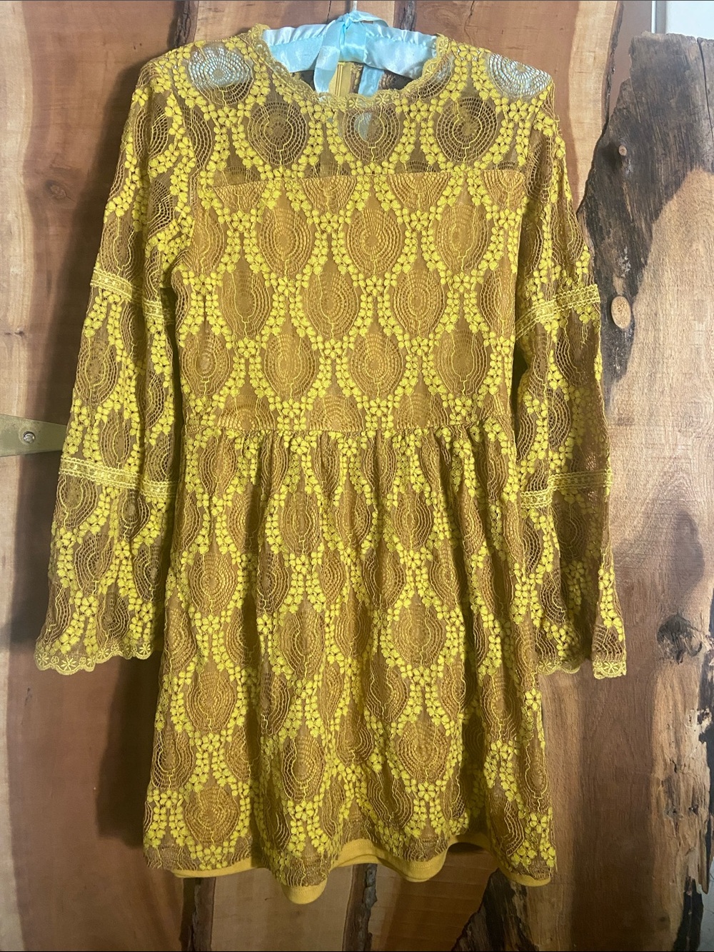 Xhilaration Mustard Yellow Lace Long-Sleeve Retro Dress